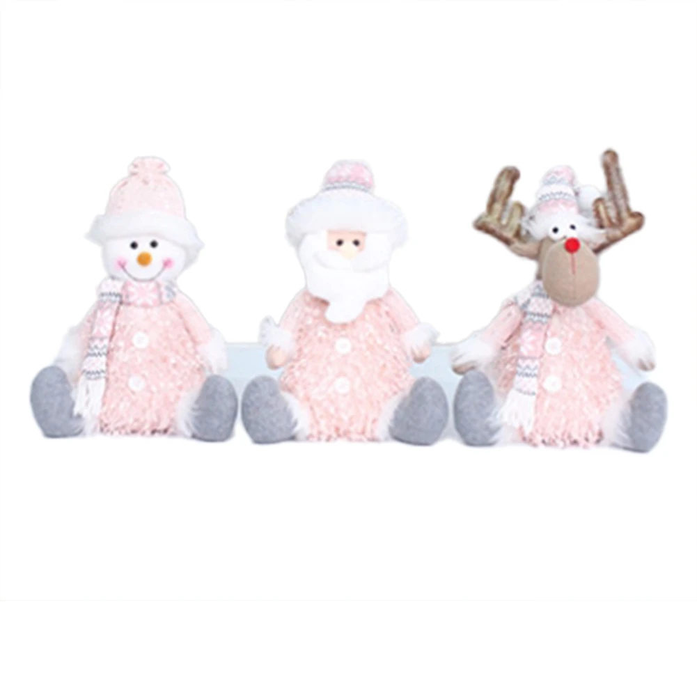 

Christmas Pink Stretchable Santa Claus Snowman Plush Dolls Toy Baubles Xmas Decoration Ornament Craft Gift Home Decors A