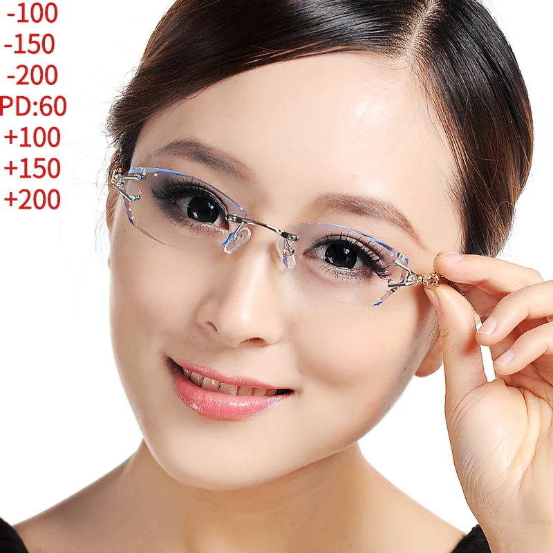 -1.00 +1.25 Rimless Glasses Women Optical Glasses Prescription Eyeglasses Hyperopia Reading Eye Progressive Customization