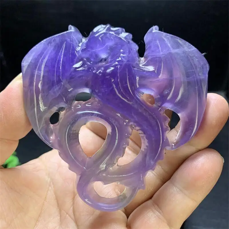 

1PC Natural Fluorite Dragon Crystals Carvings Healing Statues Halloween Ornaments Gift Reiki Home Room Decoration