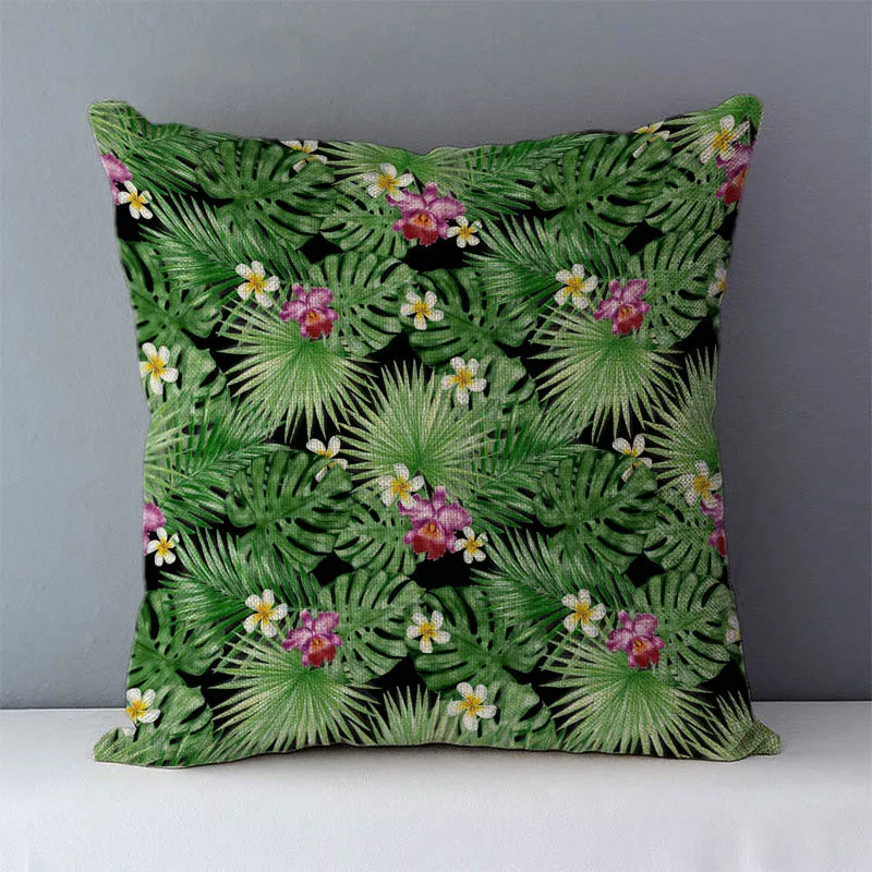 

Cushion Cover 45*45cm Home Decorative Pillowcase Throw Pillow Covers For Sofa Bed Seat Back Cushions Flax Linen Tropical Plant