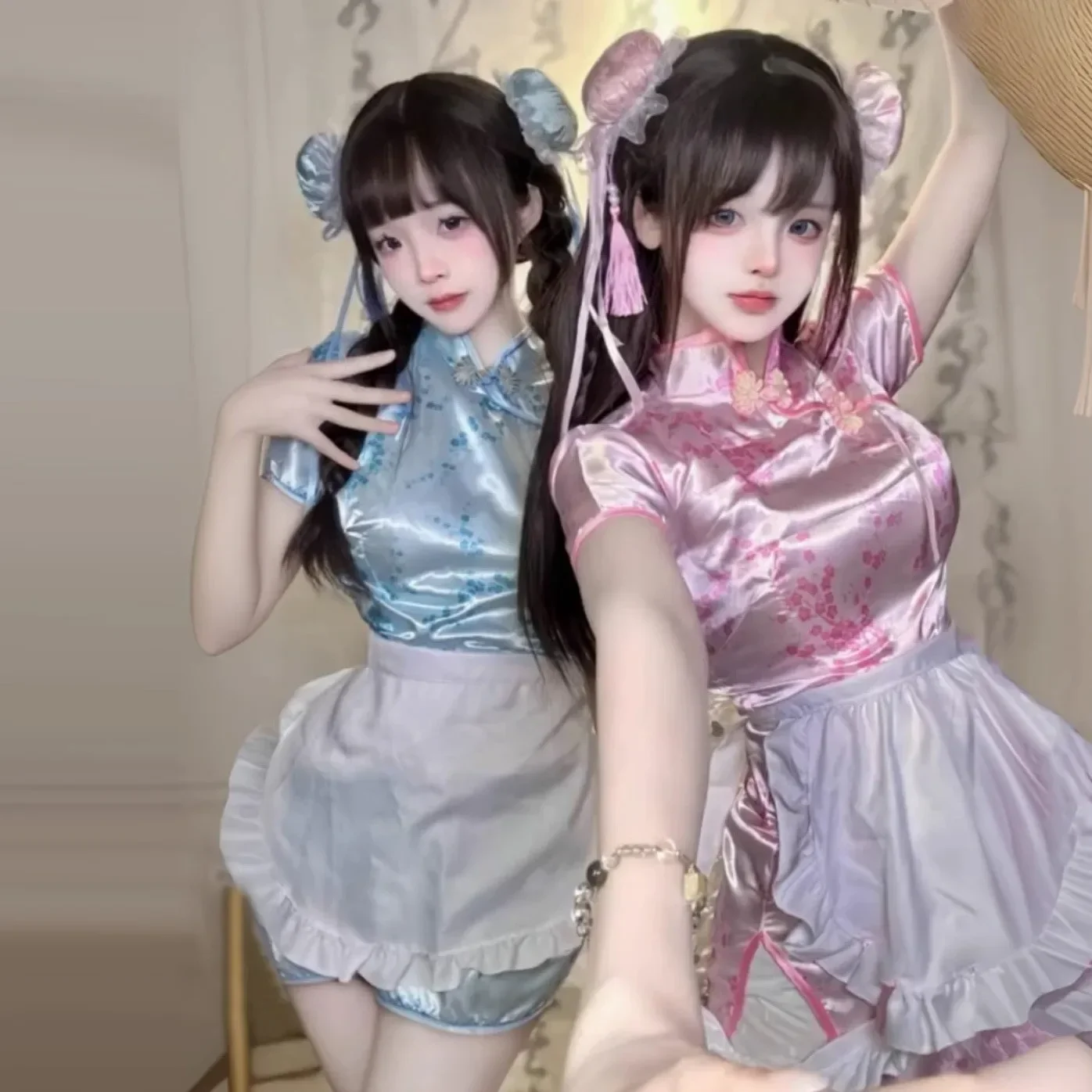 3 шт. сексуальный Cheongsam горничной китайский костюм для косплея наряд Лолиты