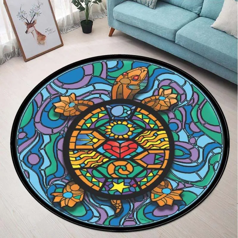 

Gossip Black White Round Carpet Tortoise Ceramic Pattern Mat Cartoon Round Rug Decor Carpet Rugs Living Room Chair Mat