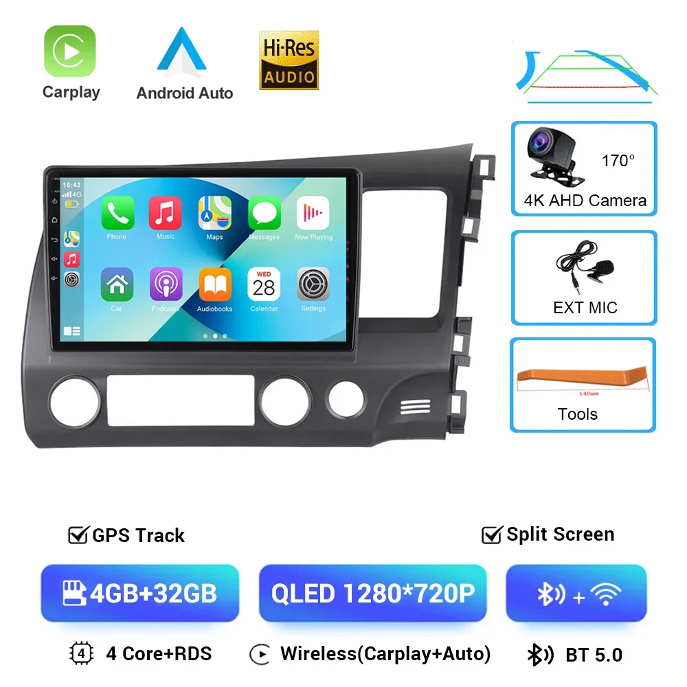 

Автомобильный радиоприемник Android 16 для Honda Civic RHD 2005-2012 Мультимедийный плеер 2 Din с правым рулем Навигация GPS Carplay DVD