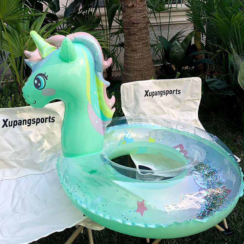 

New Style Baby Rainbow Sequined Horse Swimming Ring Baby Adult Water Play Tube Float Seat Swim Circle Inflatable Pool Party Toy