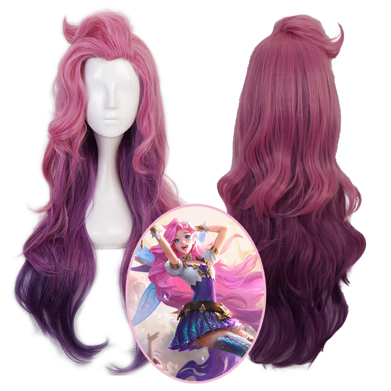 

Game Seraphine Cosplay Wig Blue Seraphine Character Dress Up Halloween Costume Heat Resistant Synthetic Hair Game + Wig Cap