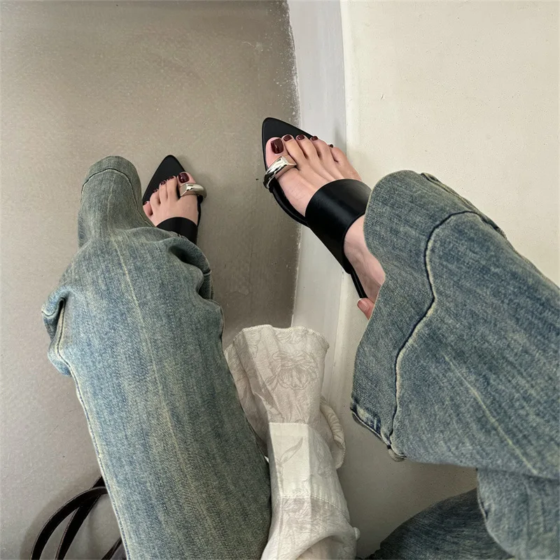 Французские винтажные шлепанцы женская летняя одежда для улицы новинка 2024