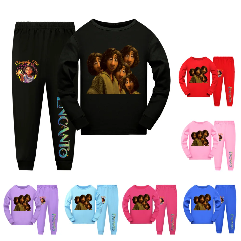 

2022 Disney Movie Encanto Mirabel Boys & Girls Cartoon Print 2-Piece Tracksuit Long Sleeve Pants Pajama Set 2-16 Years