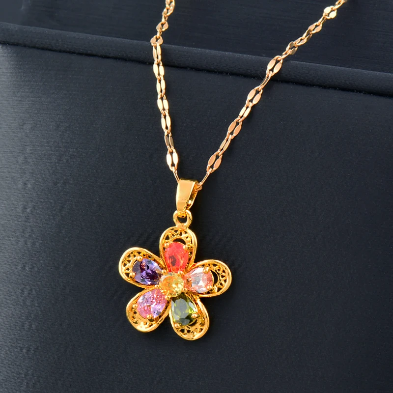 

LEEKER korean fashion Green Red Flowers Chain Stainless Steel Necklace for women Gold Color Choker jewelry accessories 838 LK2