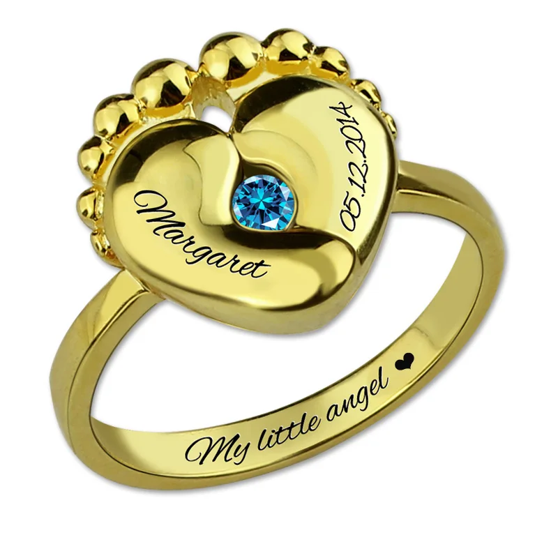 

Trendy Gold Ring With Stone Women's Baby Feet Custom Letters Name Rings Silver 925 Jewelry Gifts for Women Bague Femme Sieraden