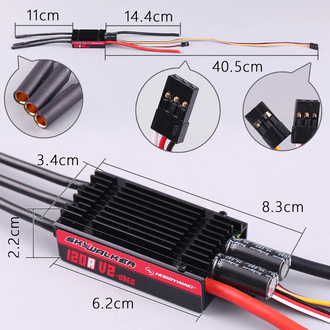 Фото Hobbywing SkyWalker 120A V2 UBEC Бесщеточный ESC с электрической регулировкой обратной передачи для моделей самолетов №5