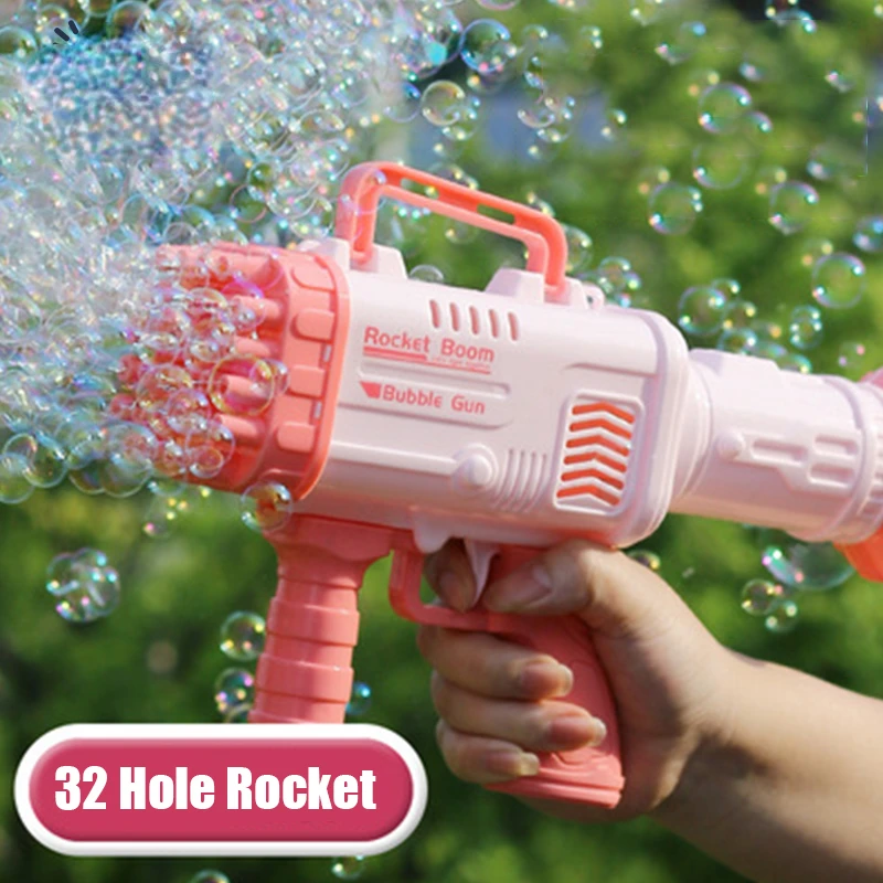 

32 Hole Bubbles Gun Kids Toy Rocket Soap Bubble Machine Guns Automatic Blower Portable Pomperos with Light Toy for Children Gift