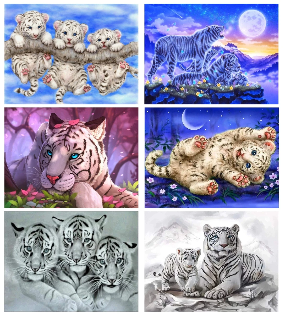

5D Diamond Painting White Tigers Full Square Round Diamond Art for Adults and Kids Embroidery Diamond Mosaic Home Decor