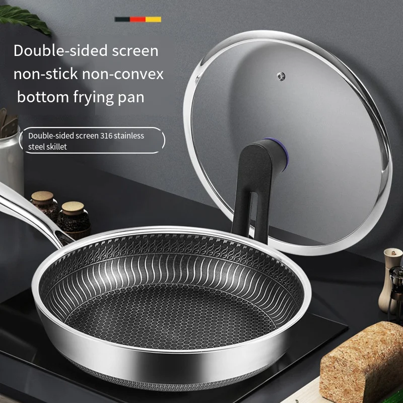 

316 stainless steel frying pan three-layer steel frying pan flat bottom non-stick pan composite bottom steak fried egg frying pa