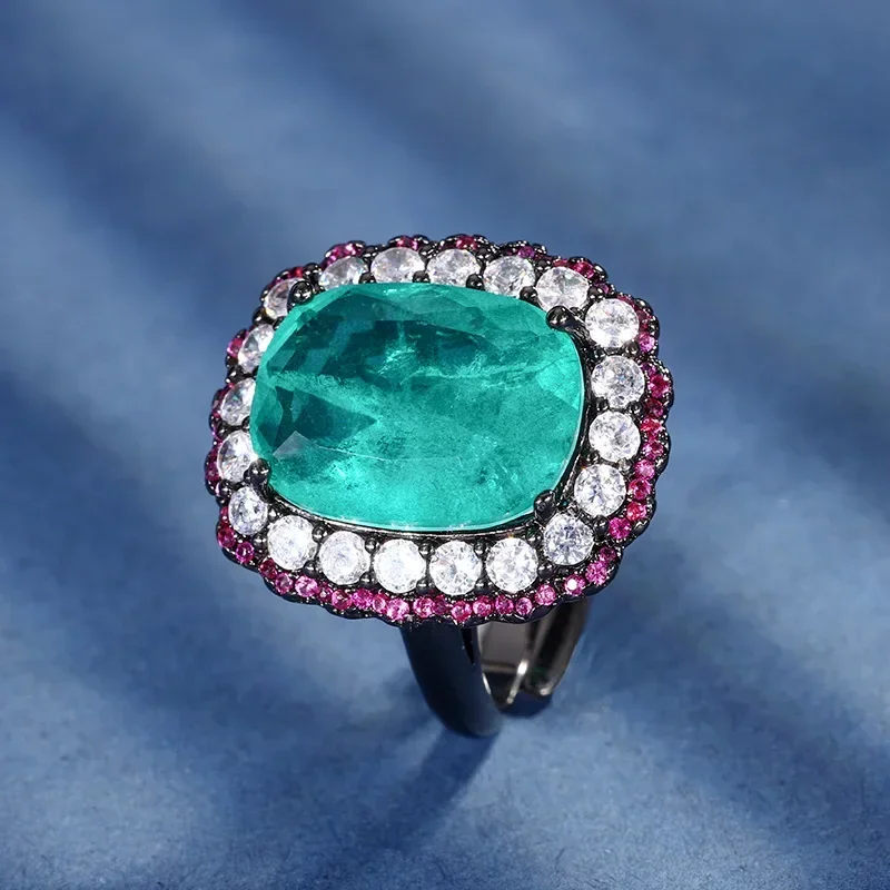 Регулируемое кольцо с цветком сияющие розово-зеленые драгоценные камни