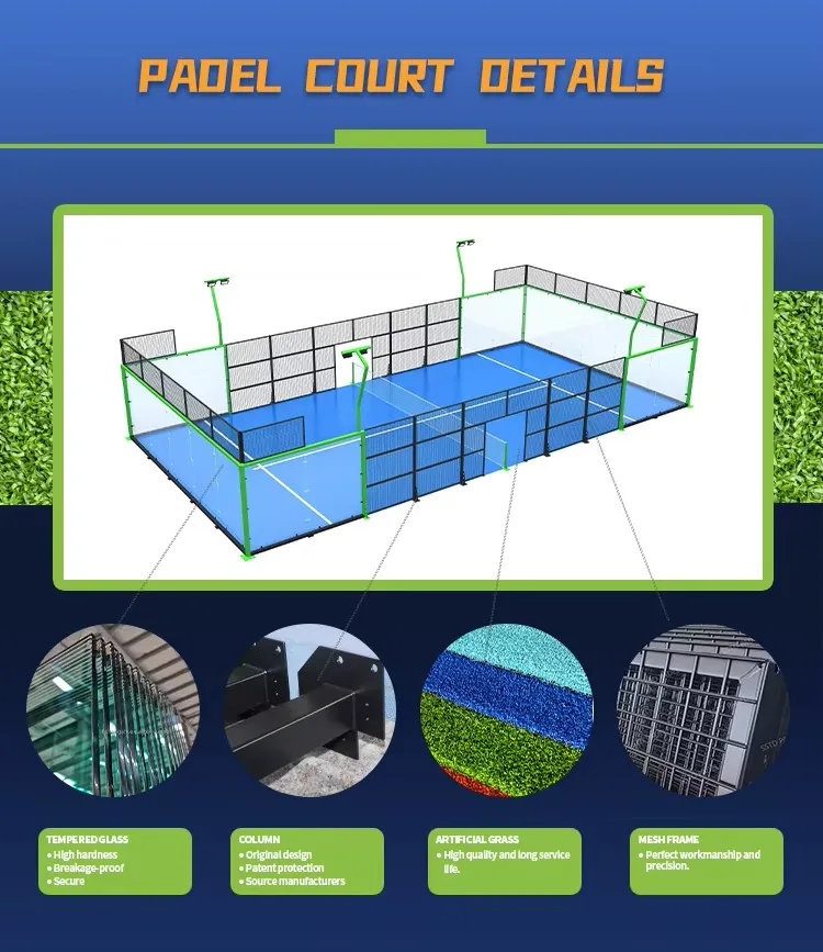 Фото XTZPADEL Уличный панорамный корт для падела на заказ, полный комплект, теннисный корт-клетка, профессиональные инфраструктуры для корта для сквоша №5
