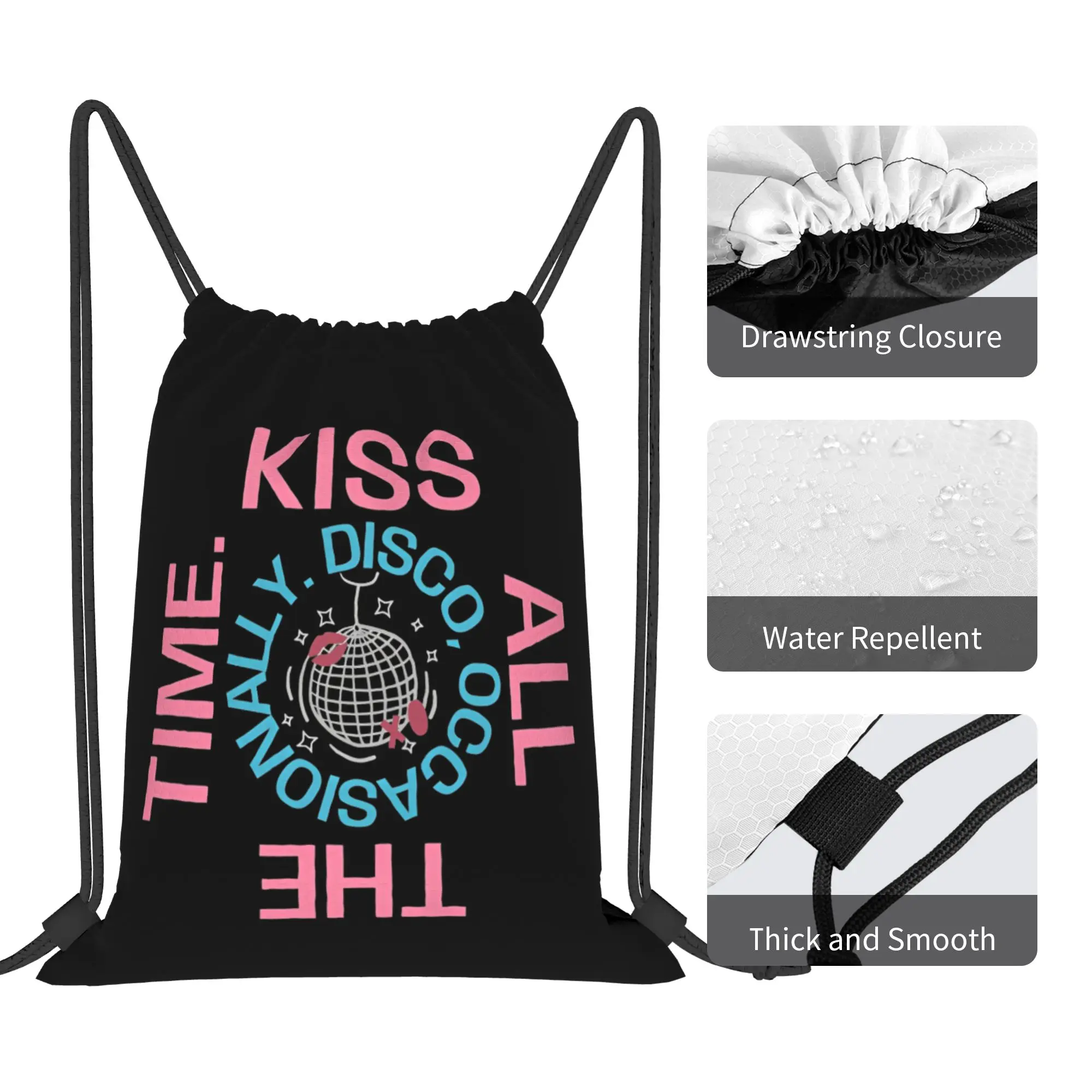 Фото Спортивная сумка-мешок Kiss All The Time Disco Backpack с завязками, в стиле Харрис, для спортзала и путешествий, 36 см (Ш) x 43 см (В) №4