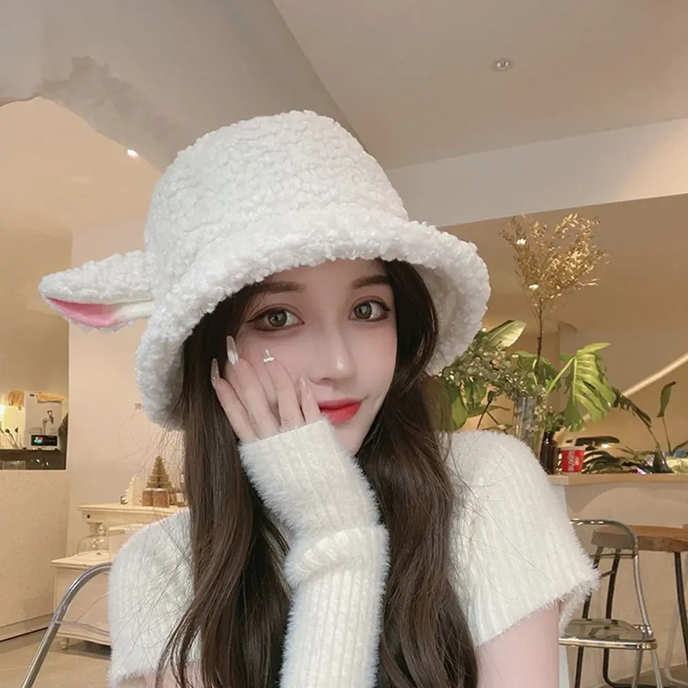 Панама из искусственного овечьего меха женская теплая зимняя шапка с ушками