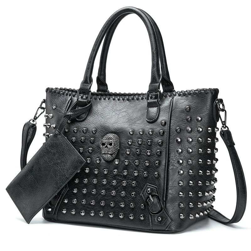 

Высококачественные брендовые дизайнерские кошельки и сумочки с заклепками, женская сумка 2023, кожаные сумки на плечо в стиле панк с черепом, сумка-тоут через плечо с заклепками