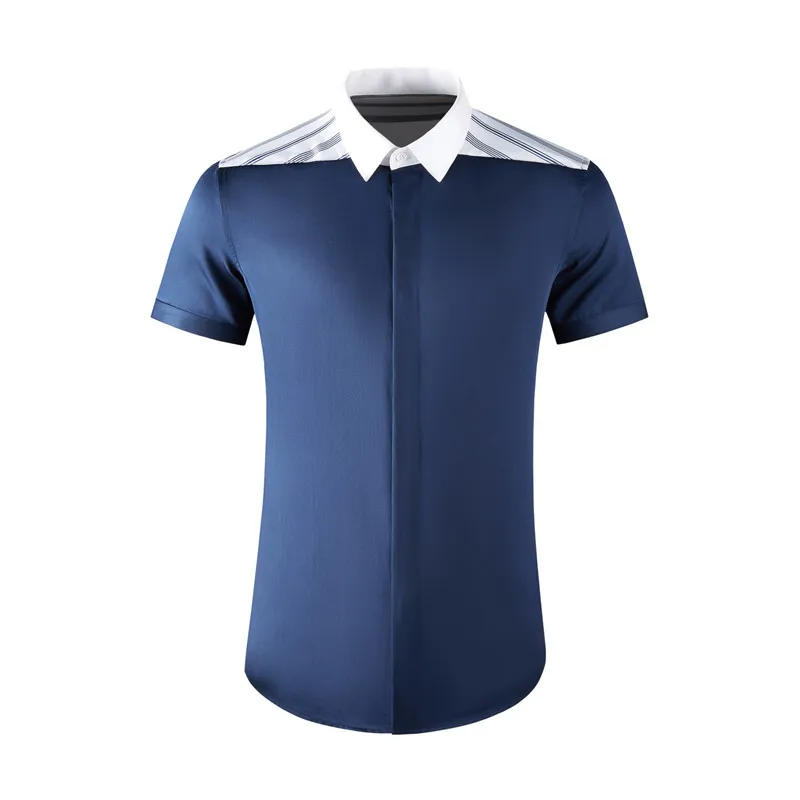

High Quality Luxury Shirts Men's 2022 New Summer Short Sleeves Blue Shoulder Seam Men's Slim Shirts Fashion Men's Casual shirt