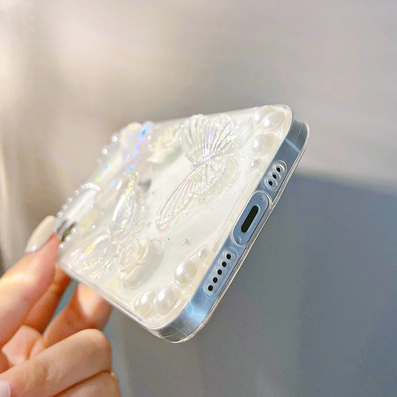 Transparent 3D Butterfly Drop Glue Glitter Protective Cover For Iphone 14 13 12 11 Pro Max  X XS XR SE 7 8 Plus Mini Fashion