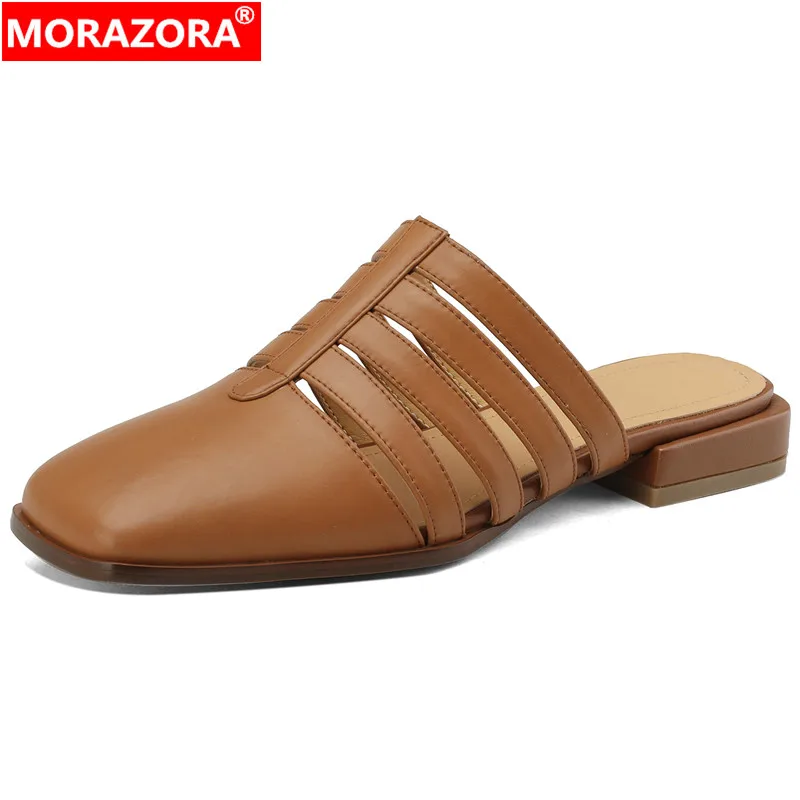 

Женские мюли на низком квадратном каблуке MORAZORA, черные или белые мюли из натуральной кожи на низком квадратном каблуке, лето 2023