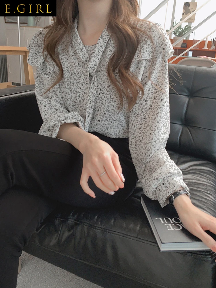 

Женская винтажная блузка с бантом и цветочным принтом, 2022