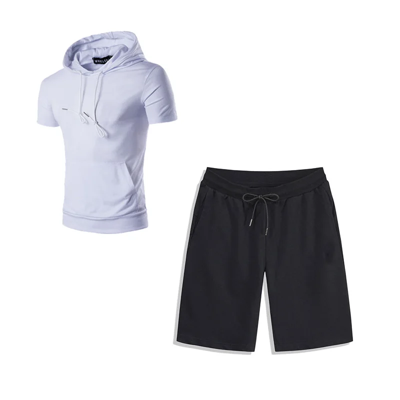 Brand New Basic Men's Sets Pullover Summer Short Sleeve Two Pieces Sports Sportswear Loose Shorts and Hoodies