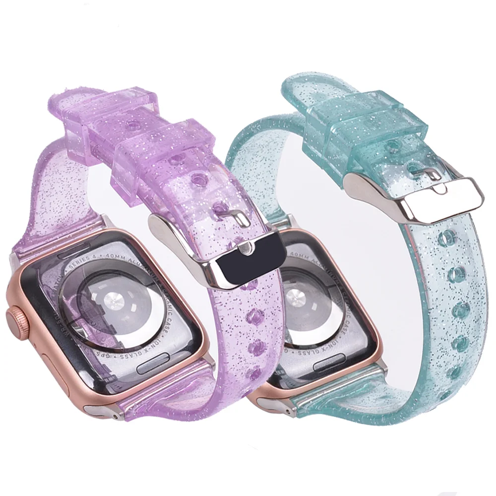 

Strap For apple watch band 44 40mm Glitter watchband accessories slim bracelet correa iwatch strap 38 42mm serie 7 6 SE 5 4 3 2