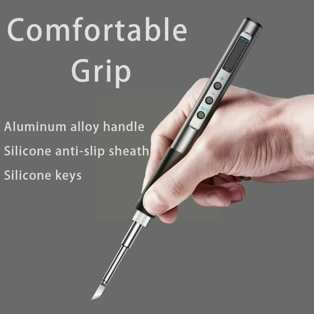 

PTS100 T12 PD 65W Electric Soldering Iron Solder Welding OLED Adjustable Body CNC Metal Display Type-C Station Temperature A6V5