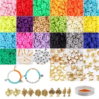 polymer clay beads kits flat round loose spacer preppy beads for diy bracelets jewelry making with pendant charms elastic cords