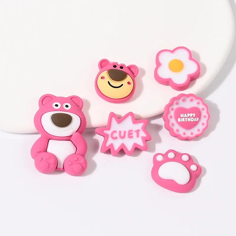 

10pcs Cartoon Rose Red Resin Bear Series Planar Flatback Scrapbook Craft Supplies Miniature Dollhouse Cabochon Accessories Charm