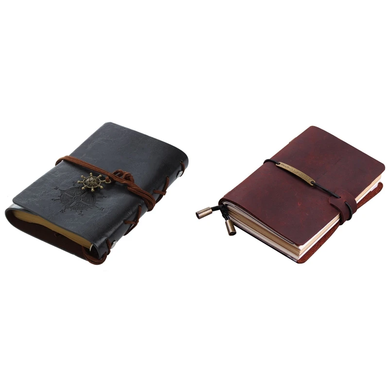 

Leather Bound Blank Pages Journal Diary Notepad Notebook (Black) S & Leather Notebook For Men & Women, Red Wine
