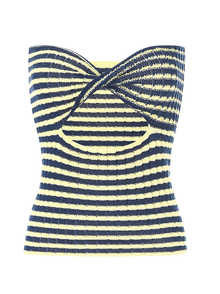 Женский трикотажный топ в полоску без бретелек с открытыми плечами