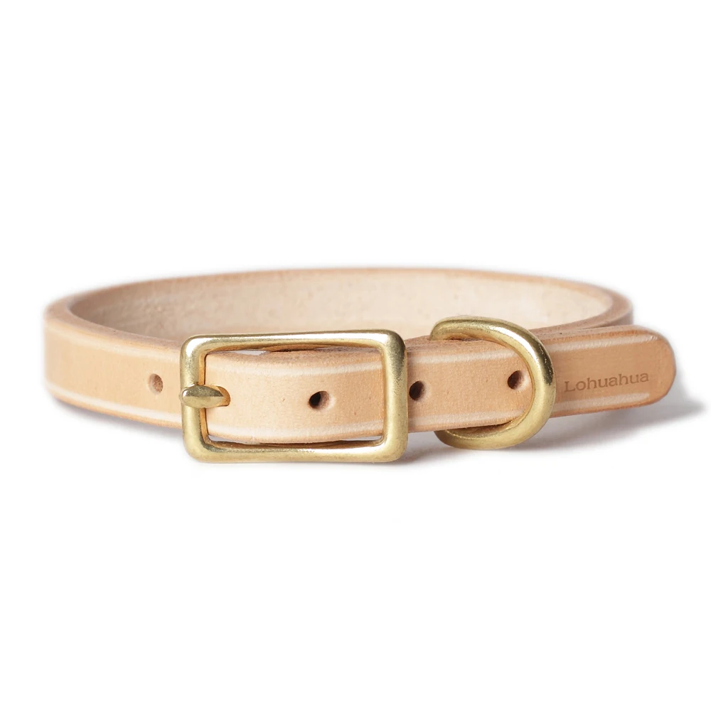 

Handmade Genuine Leather Dog Collar Italian Vegetable-tanned Leather Collar for Dogs Puppies Copper Buckle Natural Pet Products