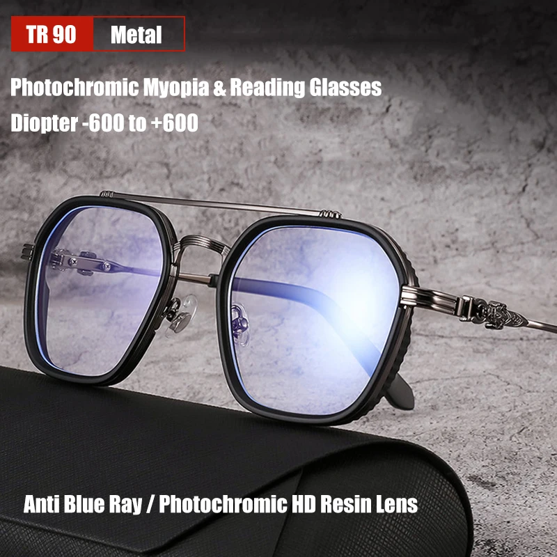 

Fashion TR90 Metal Photochromic Myopia Glasses Men Optical Prescription Reading Glasses Women Computer Anti Blue Ray Resin Lens