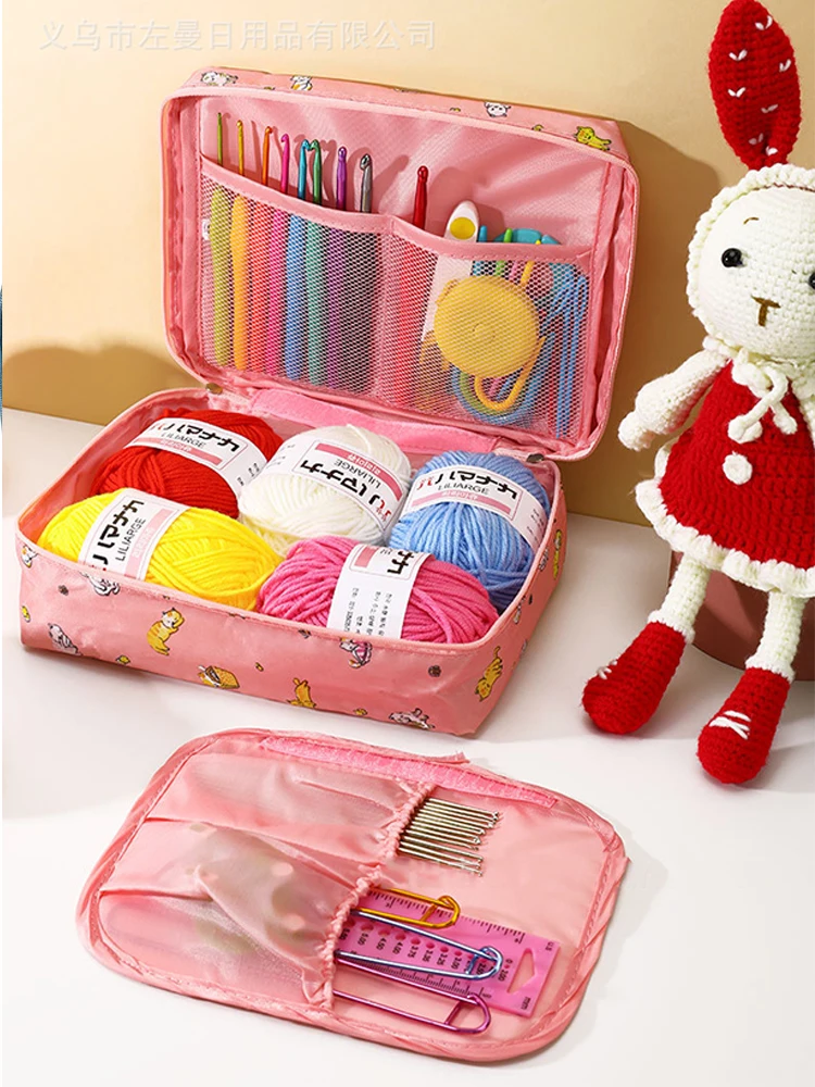 Portable Needlework Storage Bag Mesh Divider Pouch Yarn Knitting Tools Organizer Cases Storage DIY Apparel Travel Wash Bag images - 6