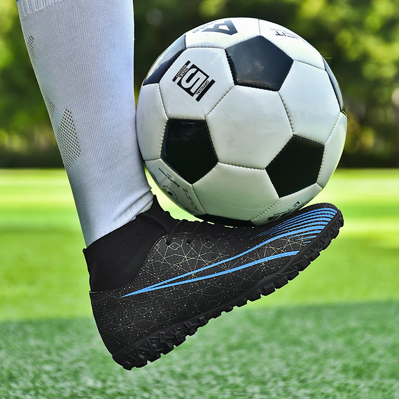 2022 New Adult Professional FG/TF Soccer Shoes Non-Slip Long Spike Football Boots Young Kids High Ankle Cleats Grass  Sneakers
