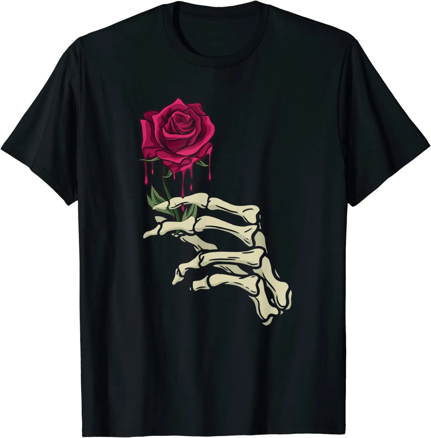 

Футболка с изображением ручного скелета и красной розы