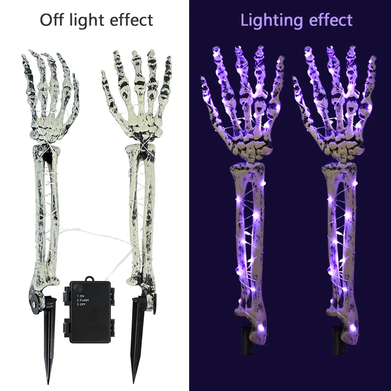 

1pair Waterproof LED Light Skeleton Hand Halloween Party Outdoor Home Garden Yard Lawn Decoration Haunted House Horror Prop