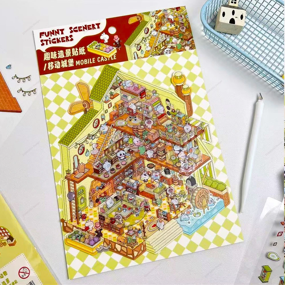 Плюс Размер Замок Тема Миниатюрная Сцена Наклейка 2.5D 3D Ландшафтный Дизайн