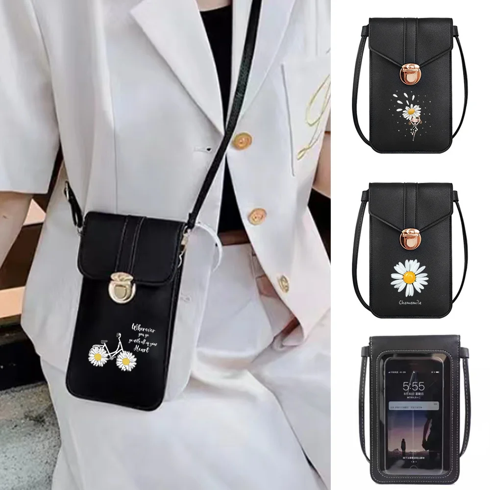 Universal Phone Bag Crossbody for IPhone 14 13 12 11 Pro Huawei Xiaomi Samsung Phone Case Clutch Shoulder Bags Daisy Pattern