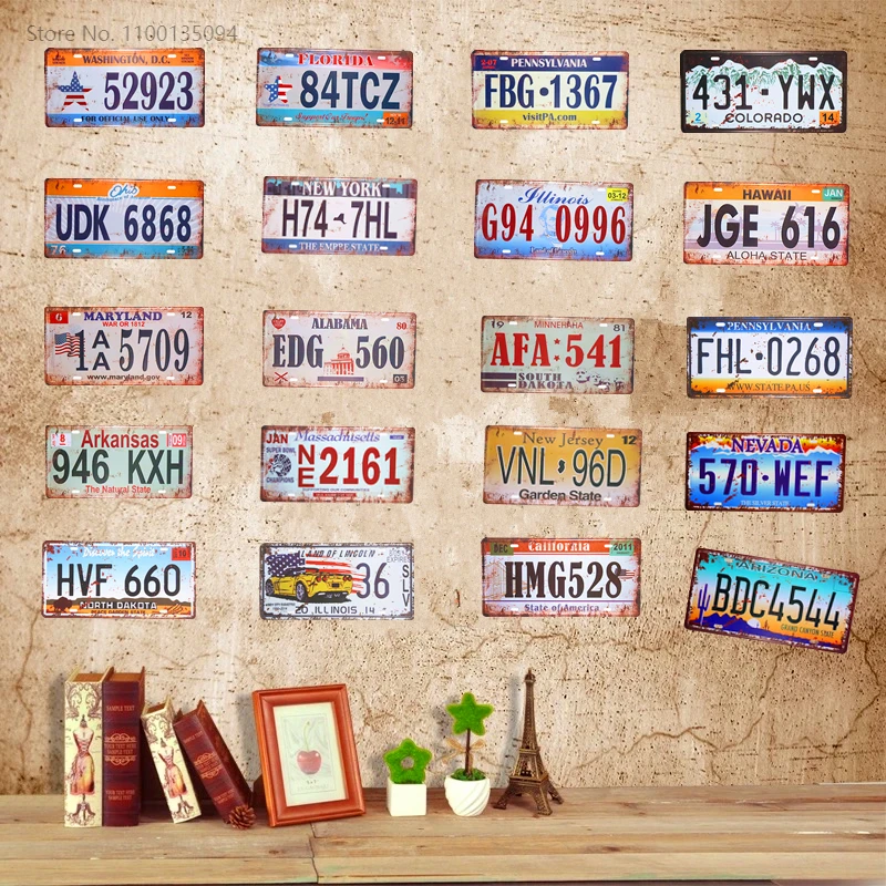 

Car License Plate Vintage Tin Sign Plates Shabby chic Tin signs Metal plaques Beer Art Poster Bar Pub Tavern Wall Decor