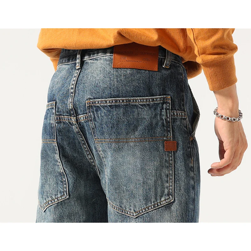 Streetwear Men Autumn and Winter Straight Loose Cylinder Jeans Vintage Large Ventilation Comfortable Blue Harun Trousers Female