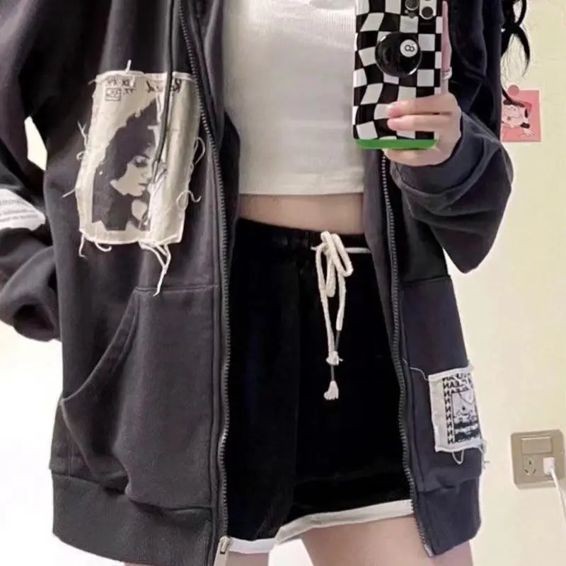 

Emo Women Alt Patch Punk Hoodie Retro New Men Fleece Outwear Hoodies Women Streetwear 2022 Japanese High Street 2022 Zip Up