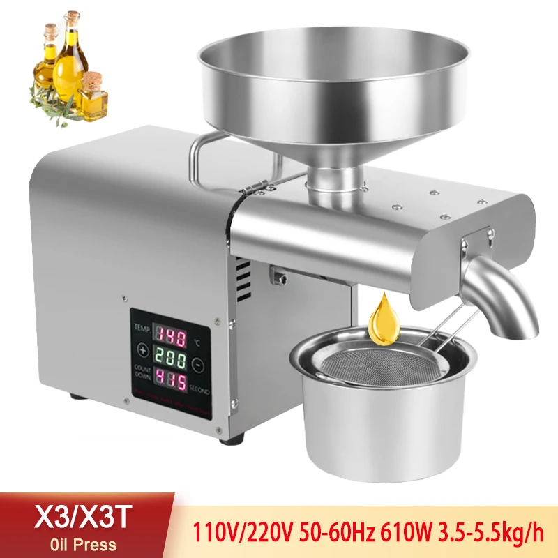 Automatic Oil Press X3 Household Peanut Sesame Olive Oil Press Temperature Control Stainless Steel 110V 220V