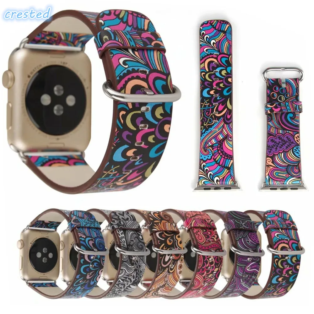 

Кожаный ремешок для apple watch band 45 мм/41 мм 44 мм 40 мм 42 мм/38 мм, correa браслет с цветочным принтом для iwatch series 5 4 3 se 6 7
