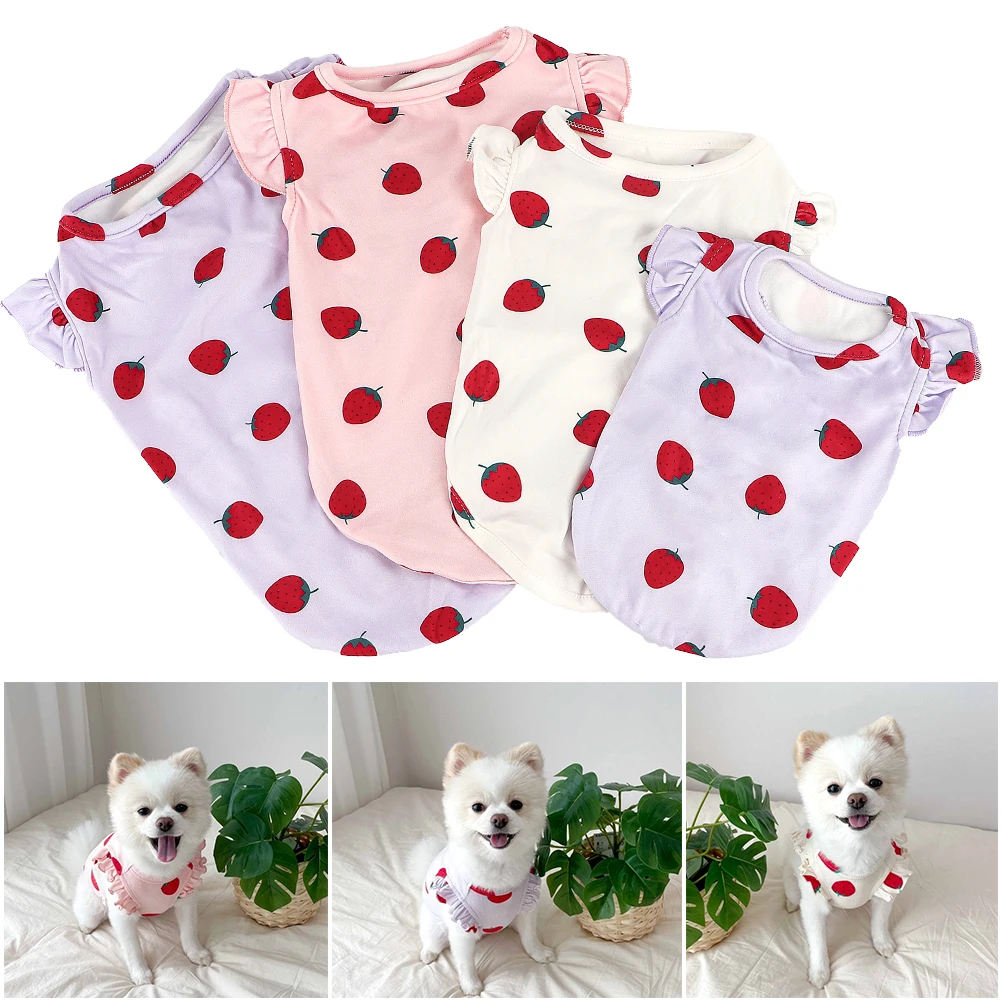 

Cute Strawberry Print Dog Dress Pet Skirts Comfortable Soft Puppuy Dogs Cats Princess Dress Party Dog Vest Pet Clothes