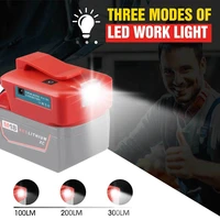 18v li ion battery adapter for milwaukee m18 dc 12v2a led light 2 usb ports charger power source emergency work lamp for phone