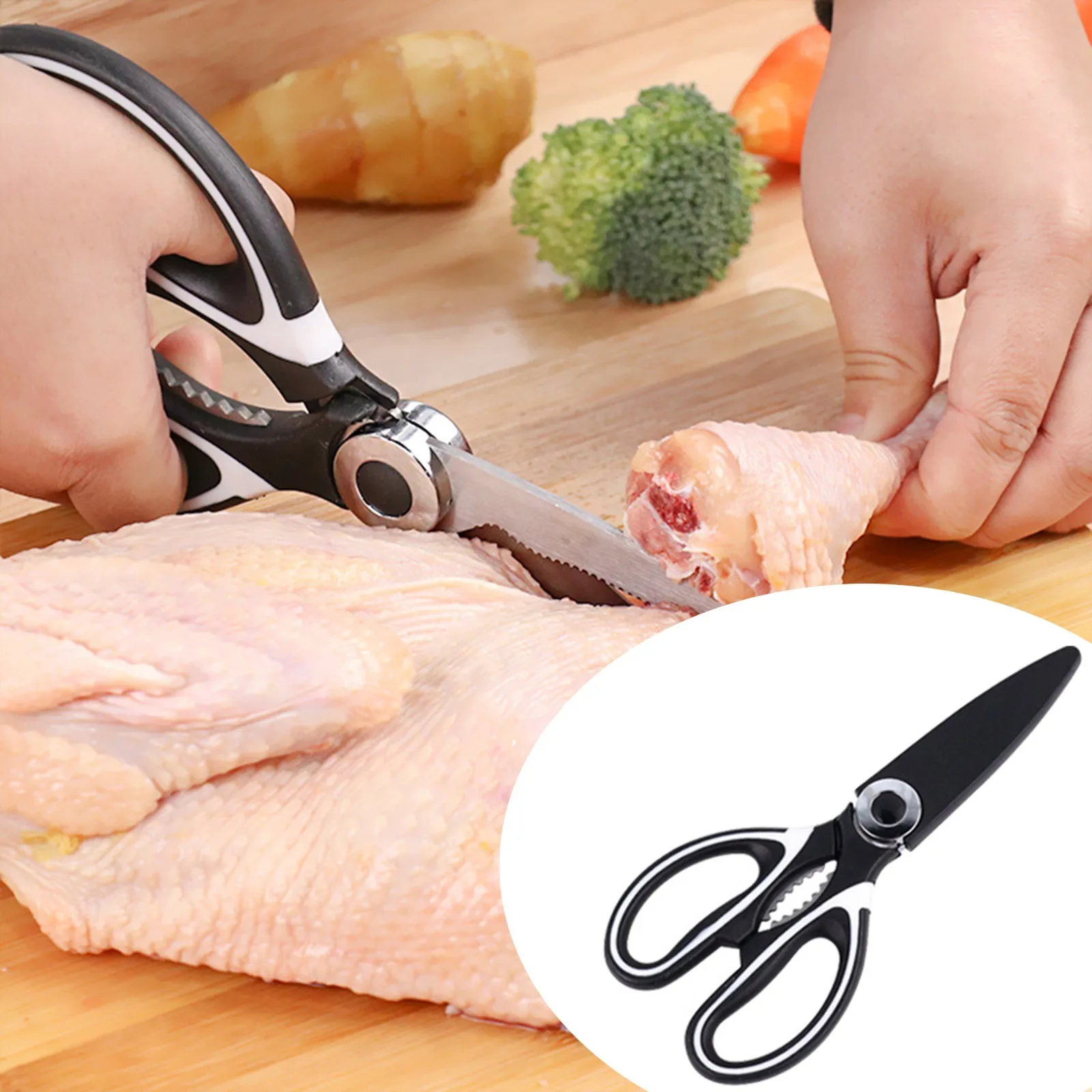 

Multifunctional Kitchen Scissors Plastic Handle Stainless Steel Scissors Kitchen Meat Cutting Scissors Chicken Bone Scissors