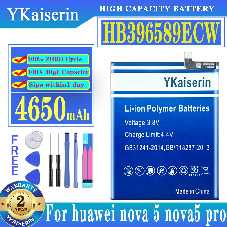 Сменный аккумулятор ykaisсеребрин HB396589ECW 4650 мАч для Huawei Nova 5 Nova5 Nova5 Pro Nova 5 Pro SEA-AL00, аккумулятор большой емкости